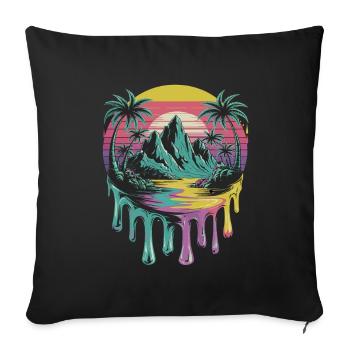 Île tropicale coucher de soleil palmiers Art - Housse de coussin décorative 45 x 45 cm - noir - Devant