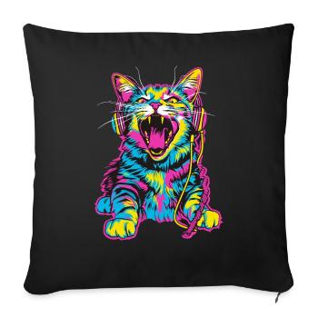 Colorful cat with headphones in retro style - Sofa pillowcase 17,3'' x 17,3'' (45 x 45 cm) - black - Front
