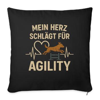 Chien Sport Agility Heart Beat Course Chien - Housse de coussin décorative 45 x 45 cm - noir - Devant