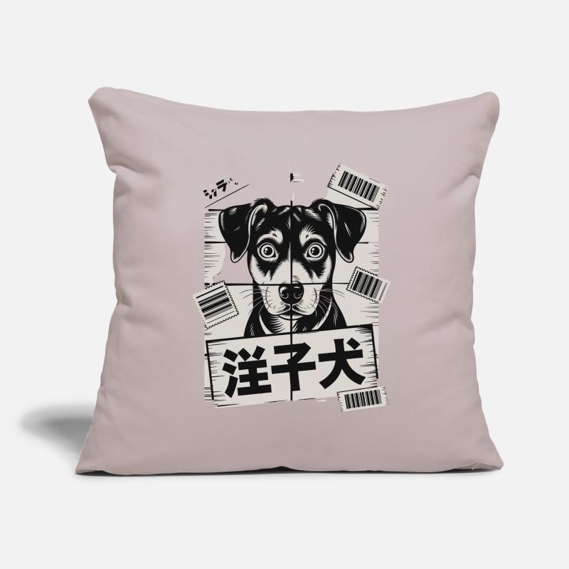 Chien mignon avec affiche de code-barres Housse de coussin décorative 45 x 45 cm