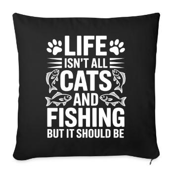 Fishing Saying Fishing Cat Funny Angler Gift - Sofa pillowcase 17,3'' x 17,3'' (45 x 45 cm) - black - Front