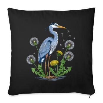 Blauer Reiher und Löwenzahn - Sofakissenbezug 45 x 45 cm - Schwarz - Vorne