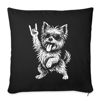 Rock Musique Drôle Yorkshire Terrier Chien Lourd - Housse de coussin décorative 45 x 45 cm - noir - Devant