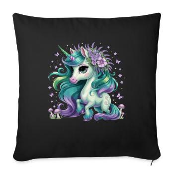 Magic unicorn with flower wreath and - Sofa pillowcase 17,3'' x 17,3'' (45 x 45 cm) - black - Front