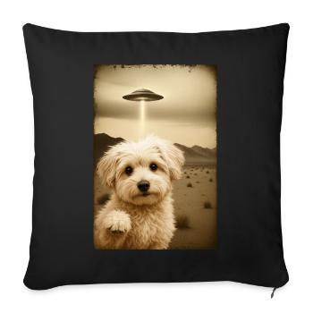 Maltipoo trifft UFO – Retro Alien Style - Sofakissenbezug 45 x 45 cm - Schwarz - Vorne