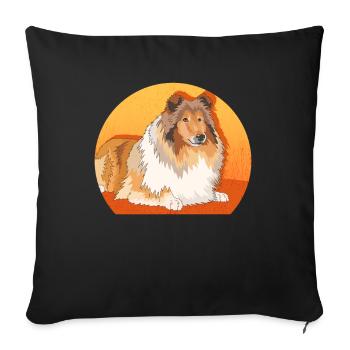 Collie Collie à poil long Rough Collies Cadeaux - Housse de coussin décorative 45 x 45 cm - noir - Devant
