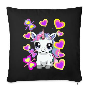 Licorne Enfant Fille Cheval - Housse de coussin décorative 45 x 45 cm - noir - Devant