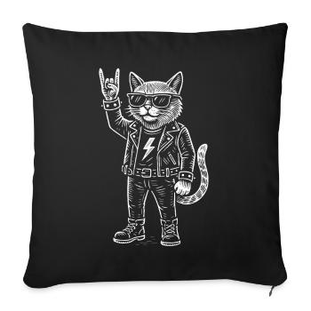 Funny Rock Music Cat Metal Music Humor - Sofa pillowcase 17,3'' x 17,3'' (45 x 45 cm) - black - Front