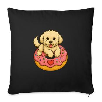 Maltipoo im Donut – Süßer Hunde-Snack - Sofakissenbezug 45 x 45 cm - Schwarz - Vorne