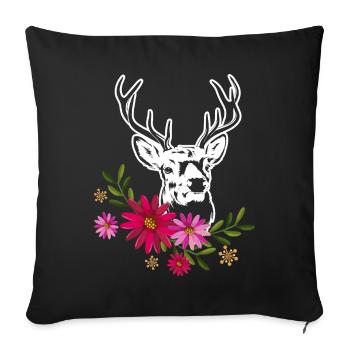 Deer With Flowers - Sofa pillowcase 17,3'' x 17,3'' (45 x 45 cm) - black - Front