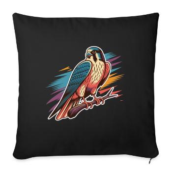 Bunter Falke Auf Ast Mit Farbenfrohem Hintergrund - Sofakissenbezug 45 x 45 cm - Schwarz - Vorne