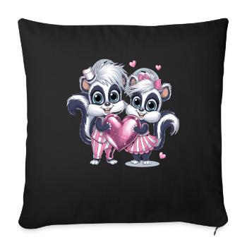 Couple de mouffettes mignon avec cœur pour la Saint-Valentin - Housse de coussin décorative 45 x 45 cm - noir - Devant