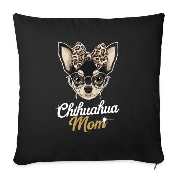 Chihuahua Mom Funny Illustration With Glasses And - Sofa pillowcase 17,3'' x 17,3'' (45 x 45 cm) - black - Front