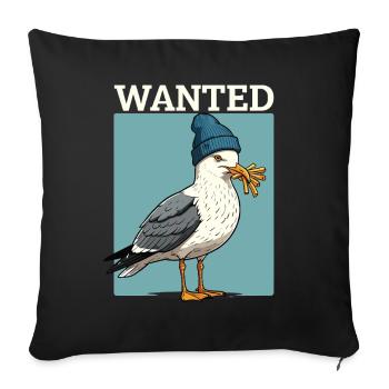 Wanted Seagull avec des frites bonnet illustration - Housse de coussin décorative 45 x 45 cm - noir - Devant