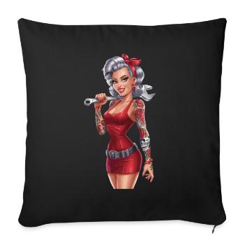 Mécanique féminine forte avec des tatouages et - Housse de coussin décorative 45 x 45 cm - noir - Devant