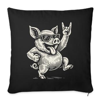Rock Musique Drôle Heavy Metal Cochon Rétro - Housse de coussin décorative 45 x 45 cm - noir - Devant