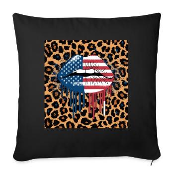 Leopard Lips with USA Flag - Sofa pillowcase 17,3'' x 17,3'' (45 x 45 cm) - black - Front