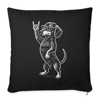 Rock Musique Drôle Heavy Metal Rétro Teckel - Housse de coussin décorative 45 x 45 cm - noir - Devant