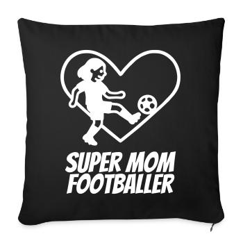 Super Maman Footballeuse – Heart Soccer Football - Housse de coussin décorative 45 x 45 cm - noir - Devant
