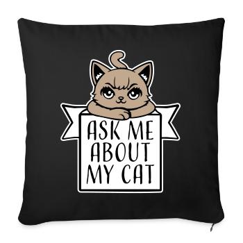 Demandez-moi pour mon chat Chat Amour des animaux Animaux - Housse de coussin décorative 45 x 45 cm - noir - Devant