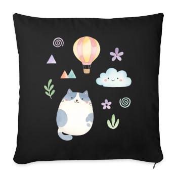 Cute Watercolor Cat and Hot Air Balloon - Sofakissenbezug 45 x 45 cm - Schwarz - Vorne