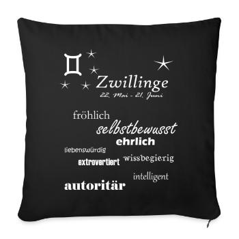 Zwillinge_Sternzeichen - Sofakissenbezug 45 x 45 cm - Schwarz - Vorne