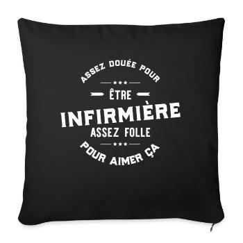 "Infirmière douée" t-shirt humour infirmière - Housse de coussin décorative 45 x 45 cm - noir - Devant