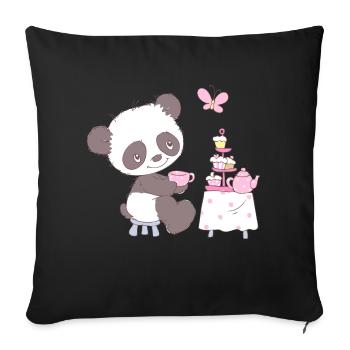 Cute little panda with cupcakes - Sofa pillowcase 17,3'' x 17,3'' (45 x 45 cm) - black - Front