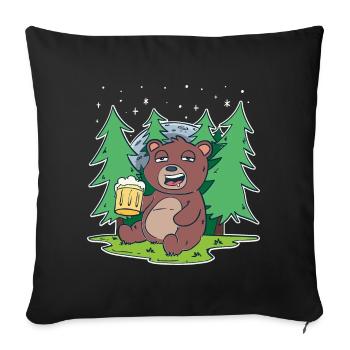 drunken bear with beer in the meadow - Sofa pillowcase 17,3'' x 17,3'' (45 x 45 cm) - black - Front