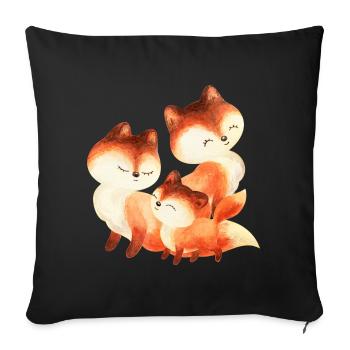 Red Fox Family Watercolor Painting - Sofa pillowcase 17,3'' x 17,3'' (45 x 45 cm) - black - Front
