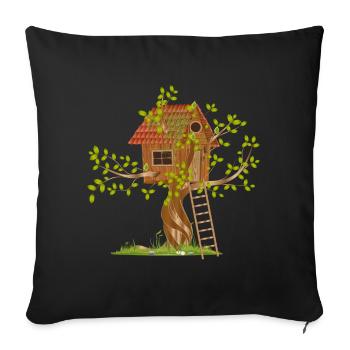 leaning treehouse in the treetop with ladder - Sofa pillowcase 17,3'' x 17,3'' (45 x 45 cm) - black - Front
