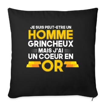 je suis homme grincheux mais j'ai un coeur en or - Housse de coussin décorative 45 x 45 cm - noir - Devant