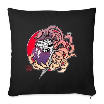 Daruma dans un chrysanthème - Housse de coussin décorative 45 x 45 cm - noir - Devant