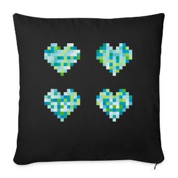 4 Pixel Herzen - neon pastel Farben - blau - grün - Sofakissenbezug 45 x 45 cm - Schwarz - Vorne