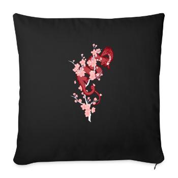 Cherry Blossom Tree x Red Dragon Japanese Culture - Sofa pillowcase 17,3'' x 17,3'' (45 x 45 cm) - black - Front
