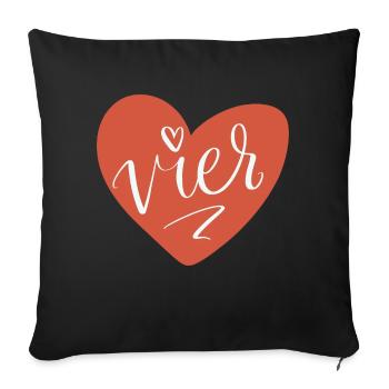 Vier im roten Herz - 4. Geburtstag 4. Jahrestag - Sofakissenbezug 45 x 45 cm - Schwarz - Vorne