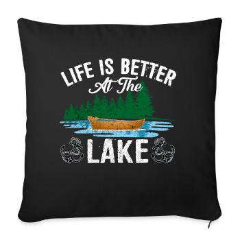 La vie est meilleure au lac Funny Lake Summer Boat - Housse de coussin décorative 45 x 45 cm - noir - Devant
