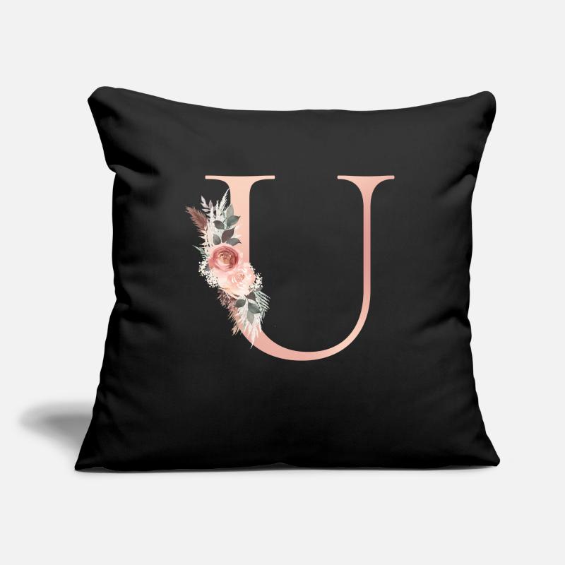 Personnalisable Monogram U Fleurs Boho Housse de coussin décorative 45 x 45 cm