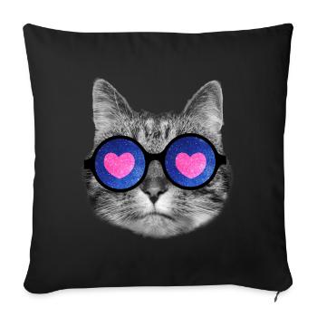 Cute cat with pink heart glasses - Sofa pillowcase 17,3'' x 17,3'' (45 x 45 cm) - black - Front