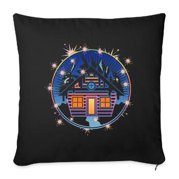 small snowy hut in the mountains in winter - Sofa pillowcase 17,3'' x 17,3'' (45 x 45 cm) - black - Front