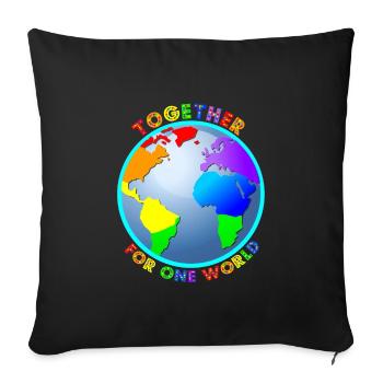 Globe "For One World" - Rainbow Colors - Sofa pillowcase 17,3'' x 17,3'' (45 x 45 cm) - black - Front