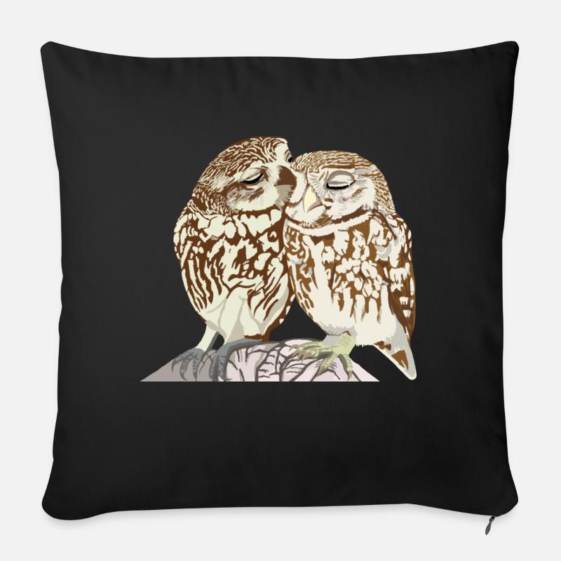 Hiboux câlins - Housse de coussin décorative 45 x 45 cm - noir