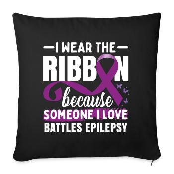Sensibilisation à l’épilepsie Femmes Ruban violet - Housse de coussin décorative 45 x 45 cm - noir - Devant
