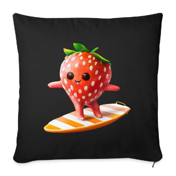 Surfende Erdbeere - Früchte Abenteuer - Sofakissenbezug 45 x 45 cm - Schwarz - Vorne