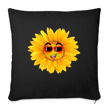 Tournesol avec un visage drôle - Housse de coussin décorative 45 x 45 cm - noir - Devant