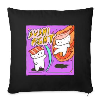 Sushi Fight! Lachs-Nigiri vs. Garnele-Nigiri - Sofakissenbezug 45 x 45 cm - Schwarz - Vorne