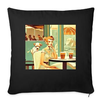 Woman in café with dog vintage - Sofa pillowcase 17,3'' x 17,3'' (45 x 45 cm) - black - Front