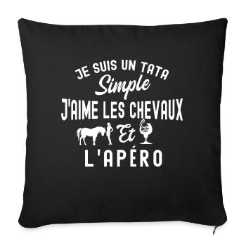 j aime les chevaux et apéro / tata cavalière - Housse de coussin décorative 45 x 45 cm - noir - Devant