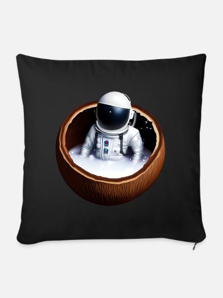 Astronaut in einer Kokosnuss - Sofakissenbezug 45 x 45 cm - Schwarz