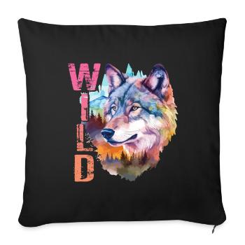 Wolf Wild Wolfskopf Natur Wildnis Wald Bäume Kunst - Sofakissenbezug 45 x 45 cm - Schwarz - Vorne